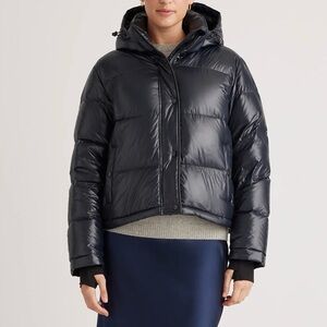 Quince Shiny Black Responsible Puffer Crop Jacket Size Large